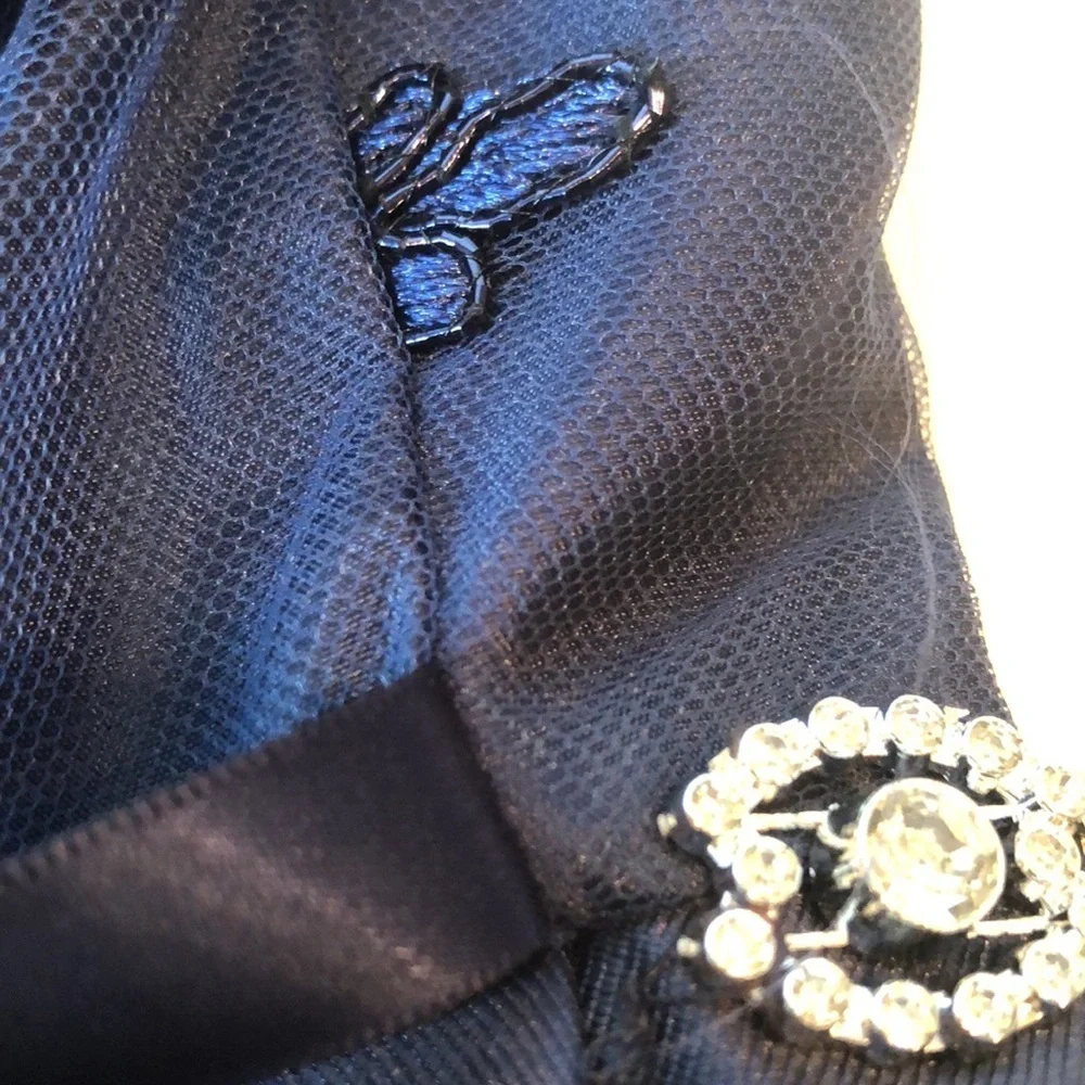 RARE EDITIONS Elegant Navy Dress with Embellishments & Floral Embroidery Girl 7